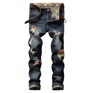 

Colorful Destroy Wash Scratch Long Jeans, Denim dark blue