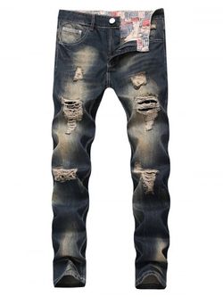 Jeans estilo puño destrozados - DENIM DARK BLUE - 40