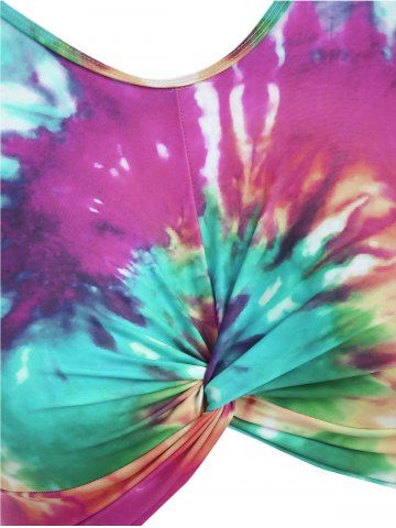 Twist Front Tie Dye Padded Tankini Swimsuit