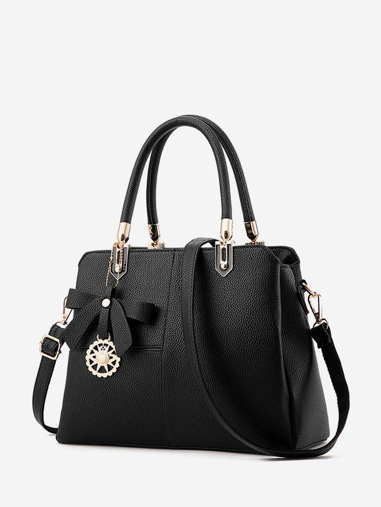 

Geometric Color Block Bowknot Patchwork Handbag, Black