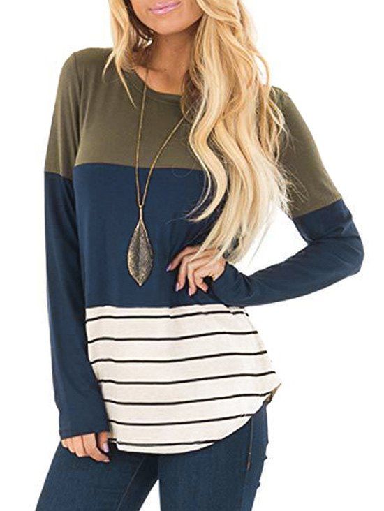 

Color Block Striped Lace Panel Curved T Shirt, Multi