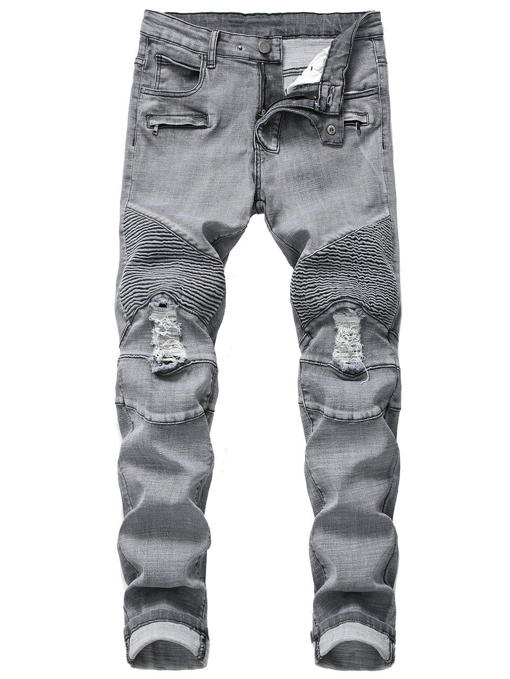 

Ruffle Ripped Decoration Casual Jeans, Blue gray