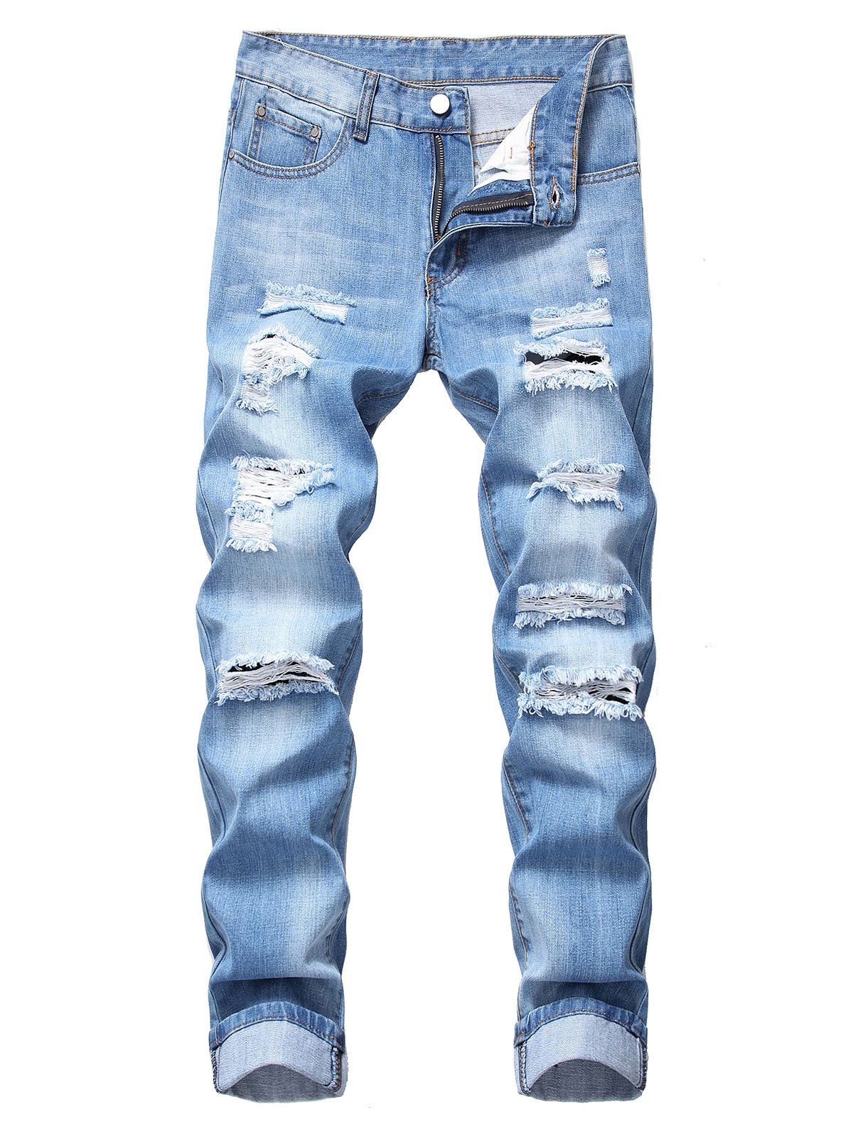 

Destroyed Design Casual Flanging Jeans, Jeans blue