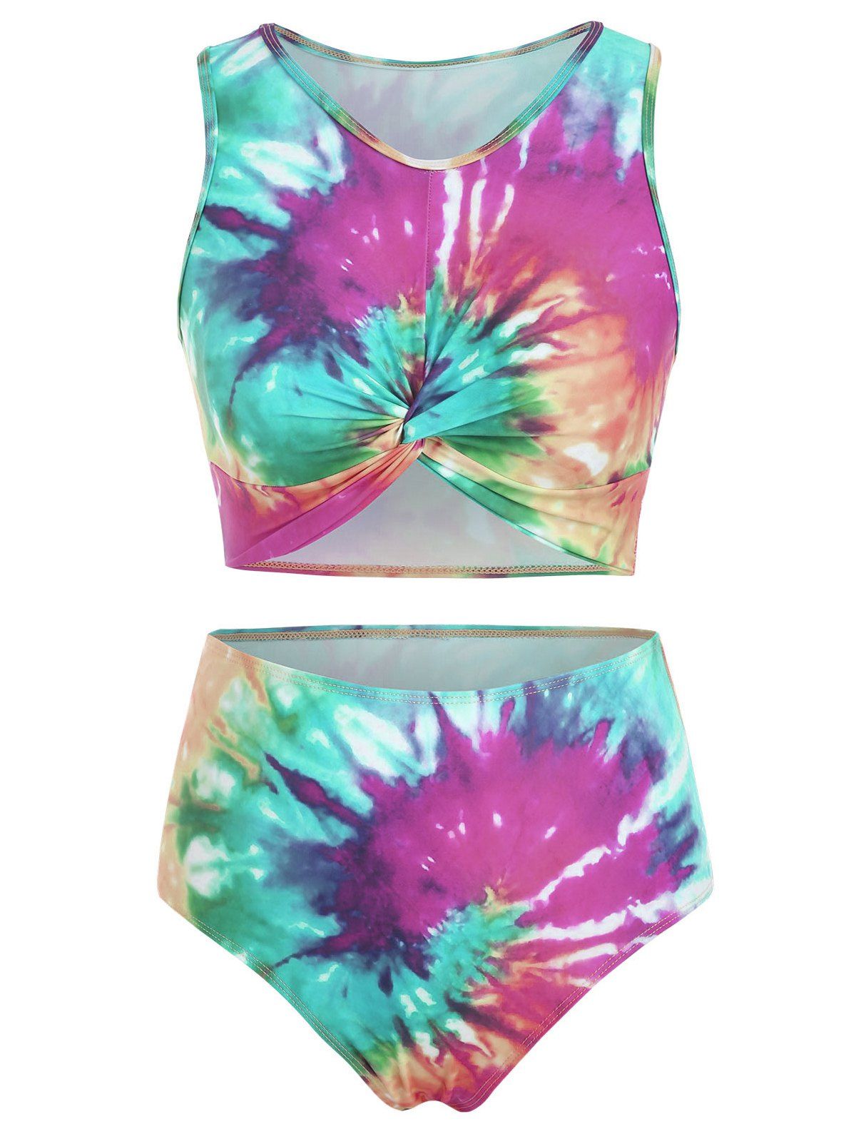 [55 Off] Twist Front Tie Dye Padded Tankini Swimsuit Rosegal