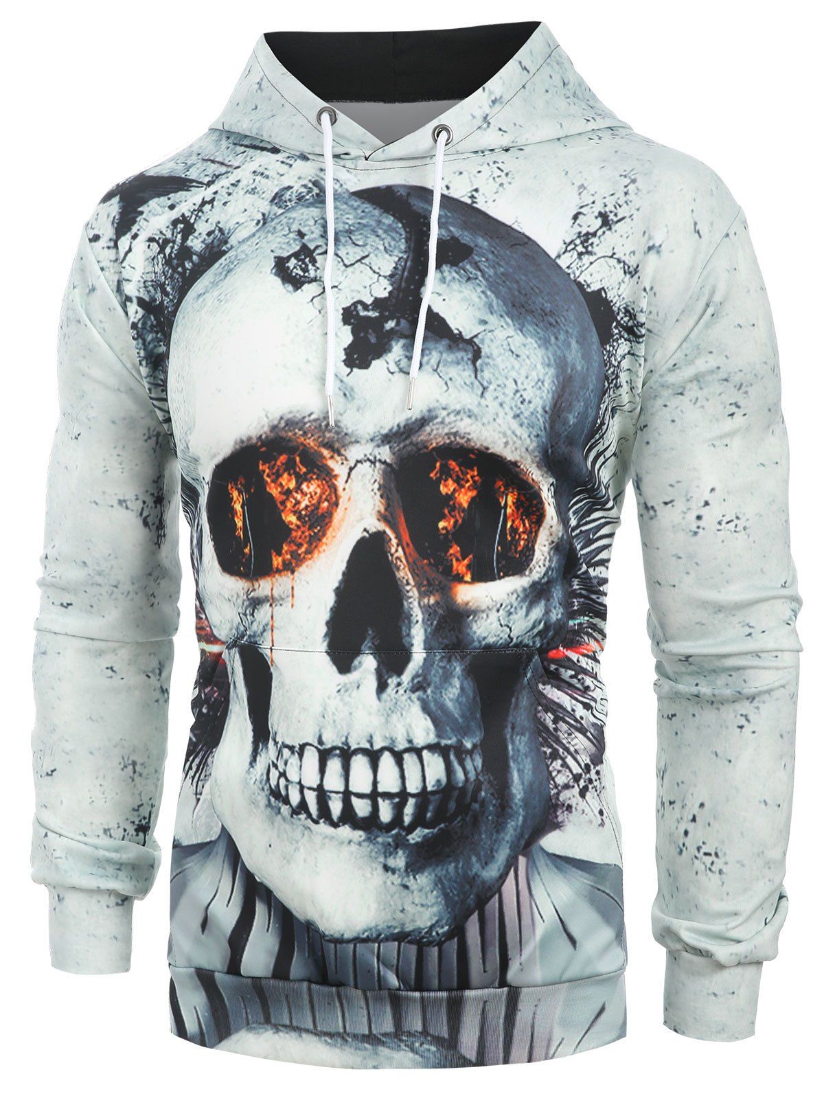 

Skull Printed Drawstring Hoodie, White