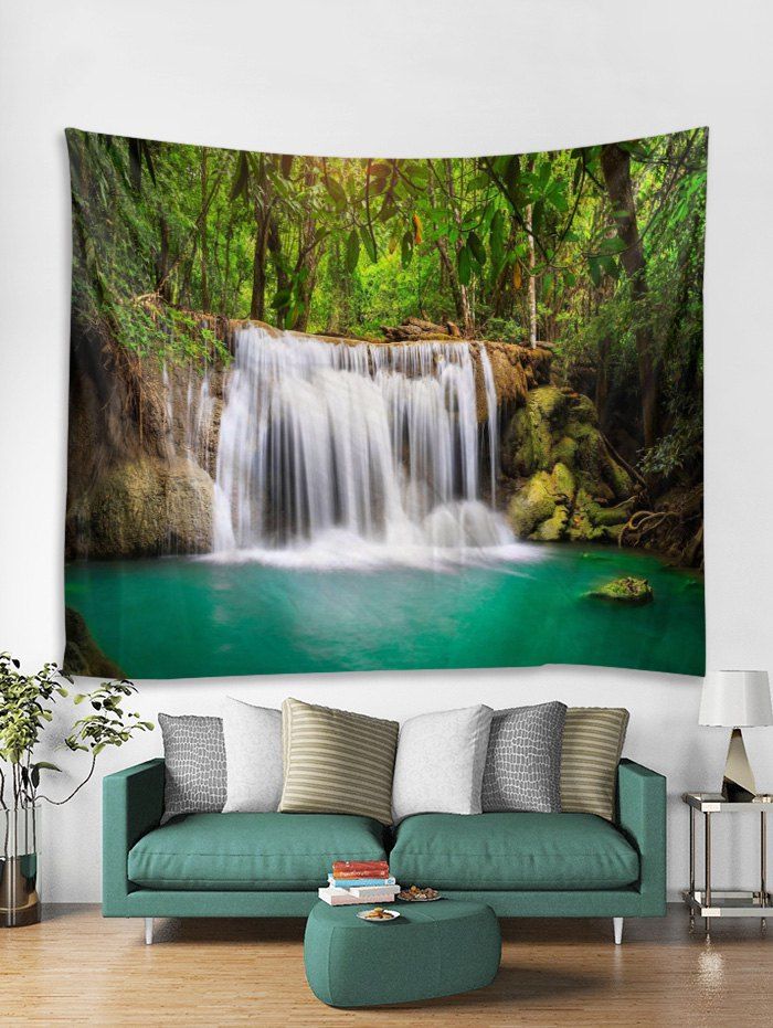 

Forest Waterfall River Printed Tapestry Wall Hanging Art Decoration, Multi-b