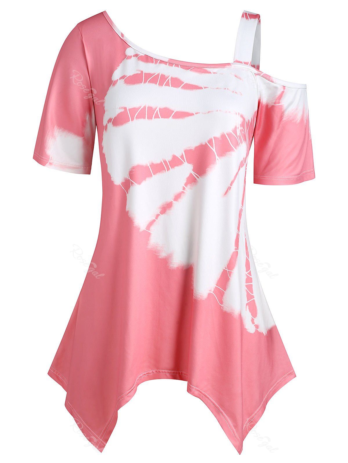

Handkerchief Tie Dye Cold Shoulder Plus Size Top, Light pink