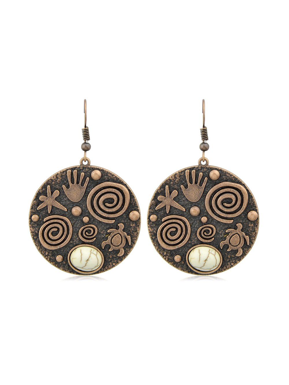 

Vintage Beach Turquoise Turtle Engraved Earrings, Black