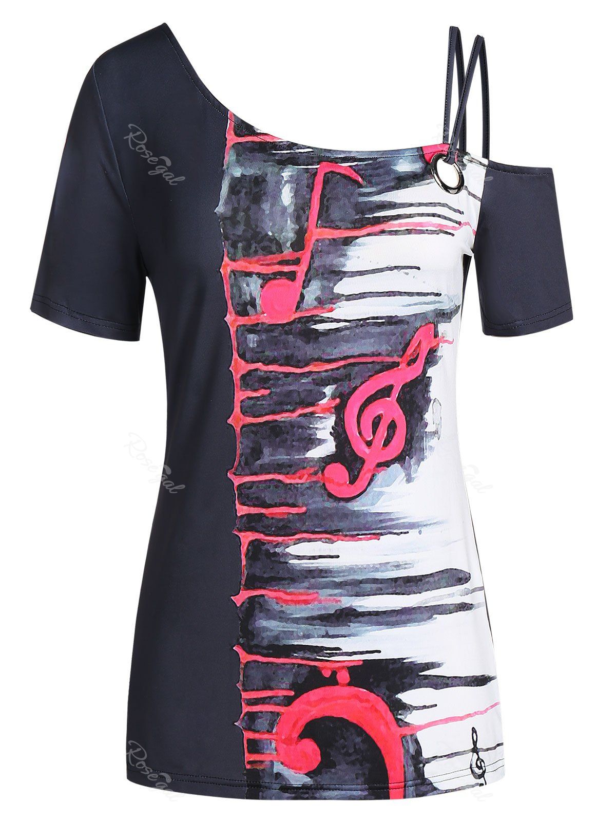 

Plus Size Skew Collar Musical Notes Tie Dye Tee, Multi