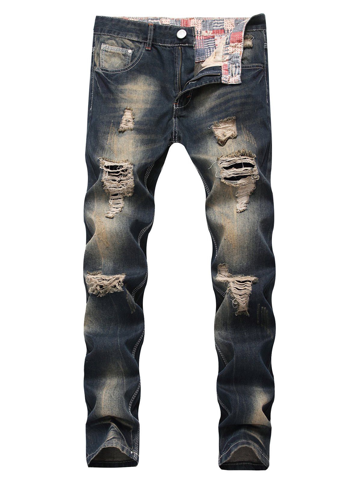 

Vintage Style Destroyed Cuff Jeans, Denim dark blue