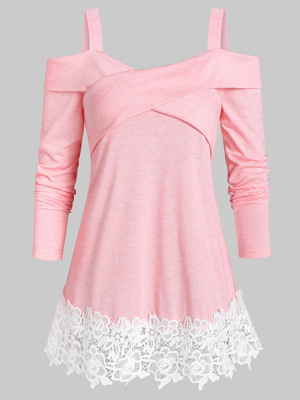 

Open Shoulder Space Dye Applique T Shirt, Pink