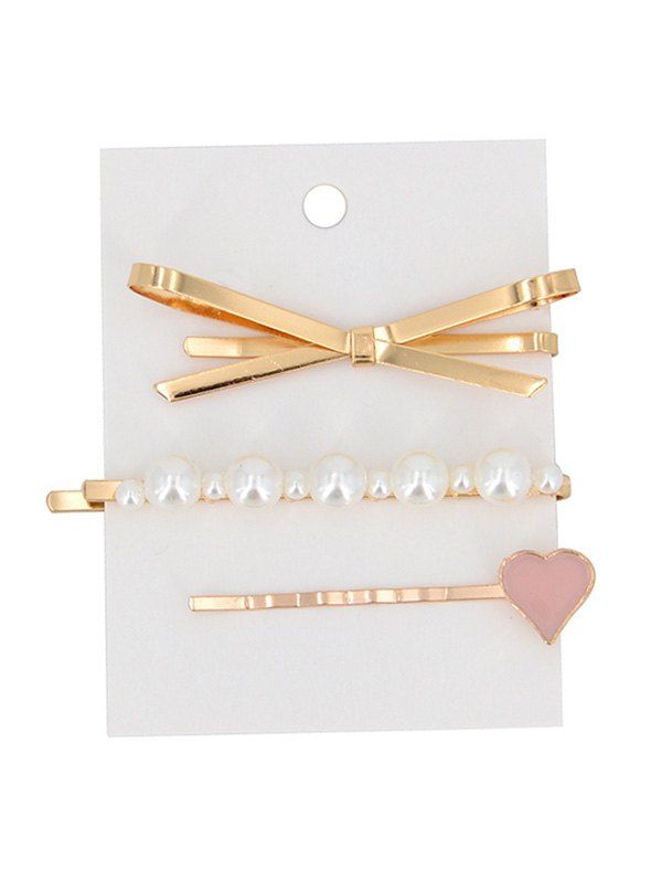 

Faux Pearl Bowknot Design Hairpins Set, Gold