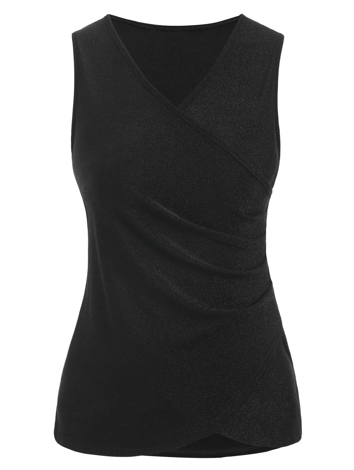 

Metallic Thread Surplice V Neck Tank Top, Black