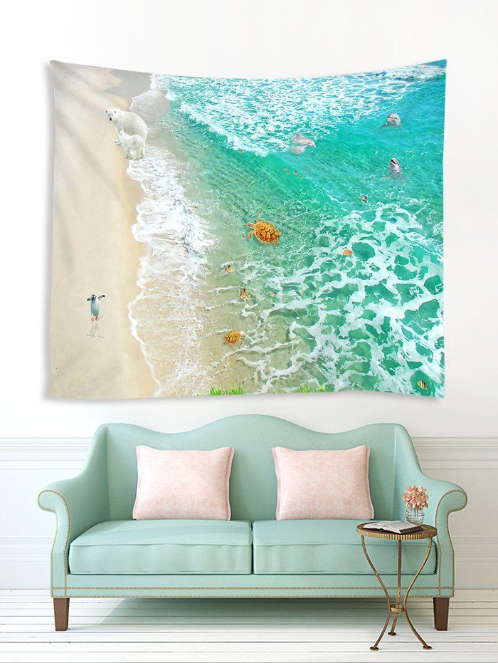 

3D Animal Sea Beach Pattern Printed Tapestry, Multi
