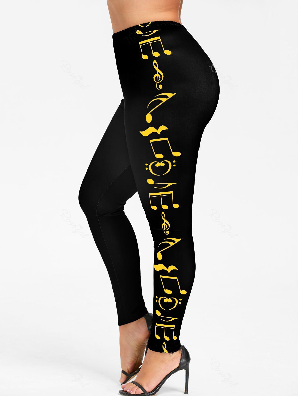 

Plus Size Music Notes Skinny Leggings, Goldenrod