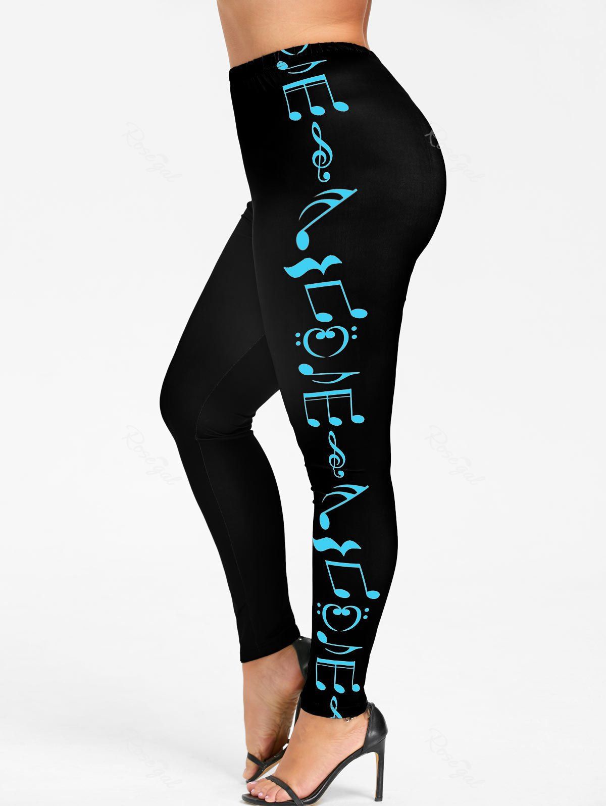 

Plus Size Music Notes Skinny Leggings, Deep sky blue