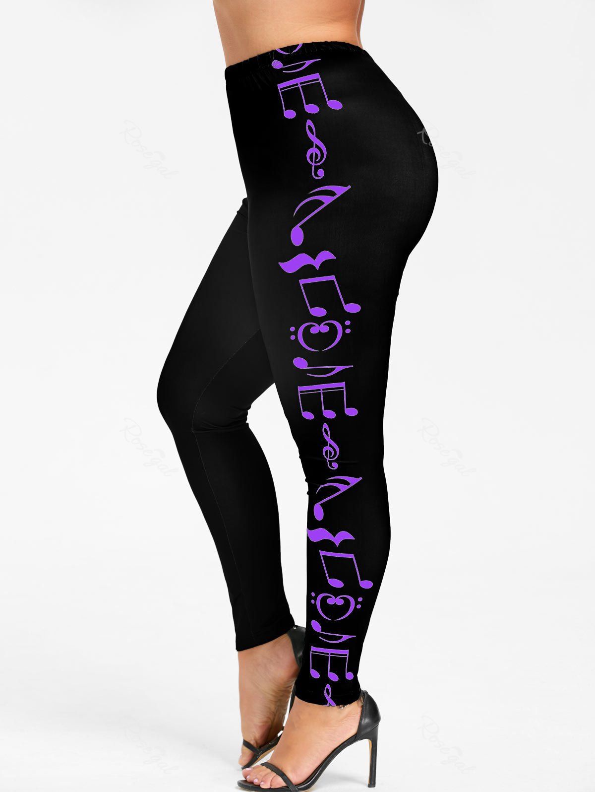 

Plus Size Music Notes Skinny Leggings, Violet