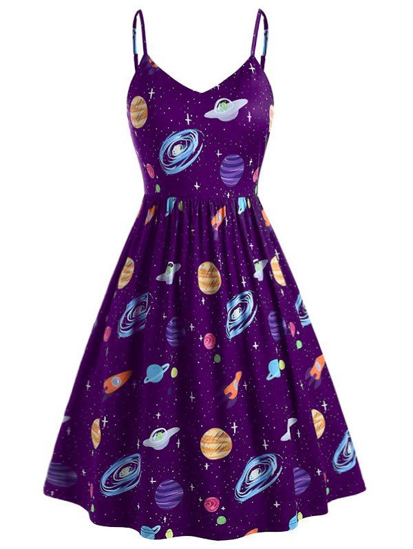 

Plus Size Planet Print Side Pocket Cami Dress, Purple iris