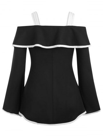 

Contrast Piping Flounce Bell Sleeve Tunic Top, Black