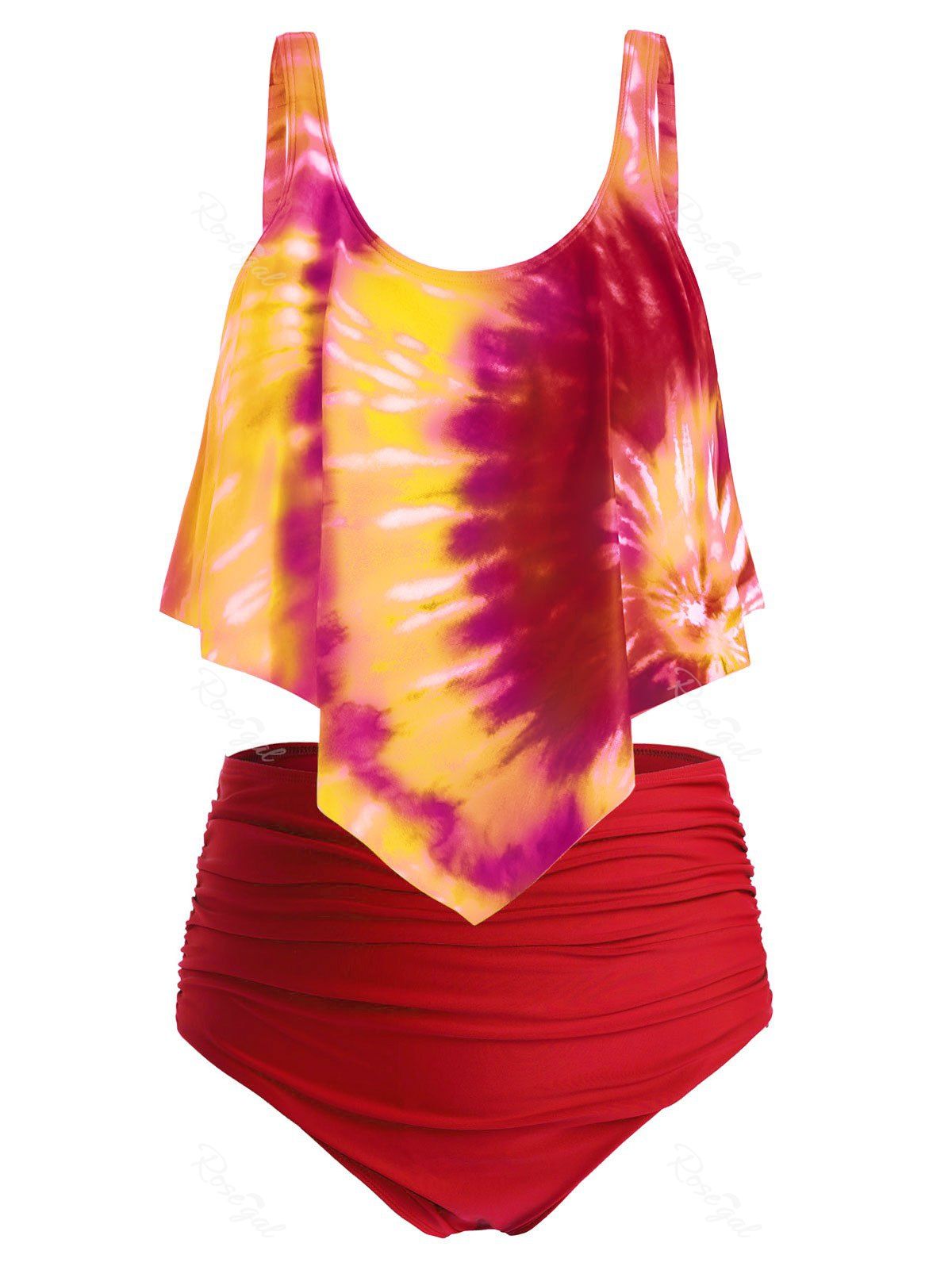 

Plus Size Overlay Tie Dye High Waist Tankini Swimsuit, Multi-d
