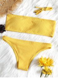 Ensemble Bikini Bandeau Côtelé - Jaune M