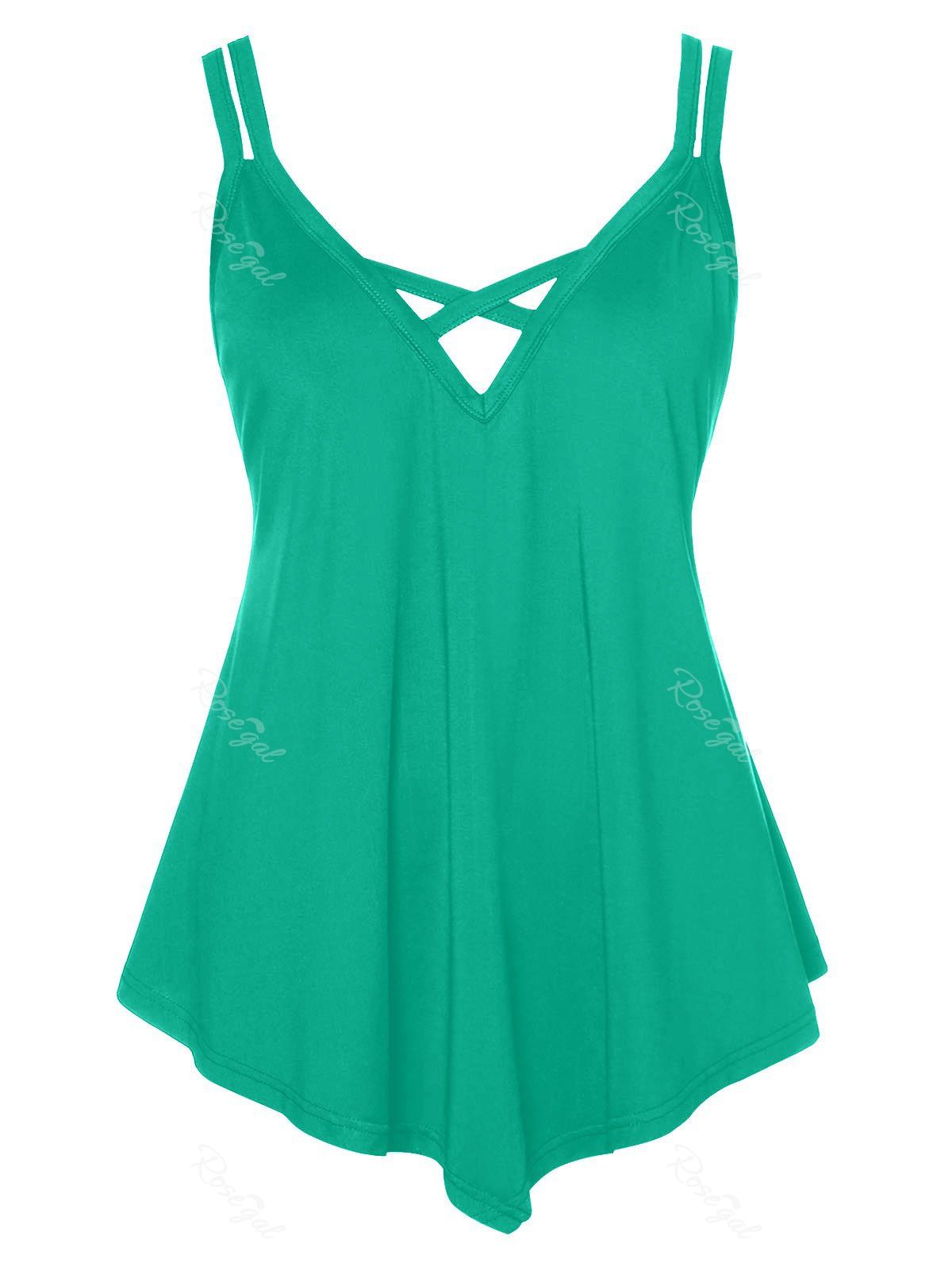 

Criss Cross Plus Size Asymmetrical Cami Top, Macaw blue green