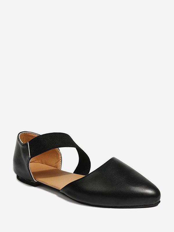 

Pointed Toe Elastic Cross Band Two Piece Flats, Black