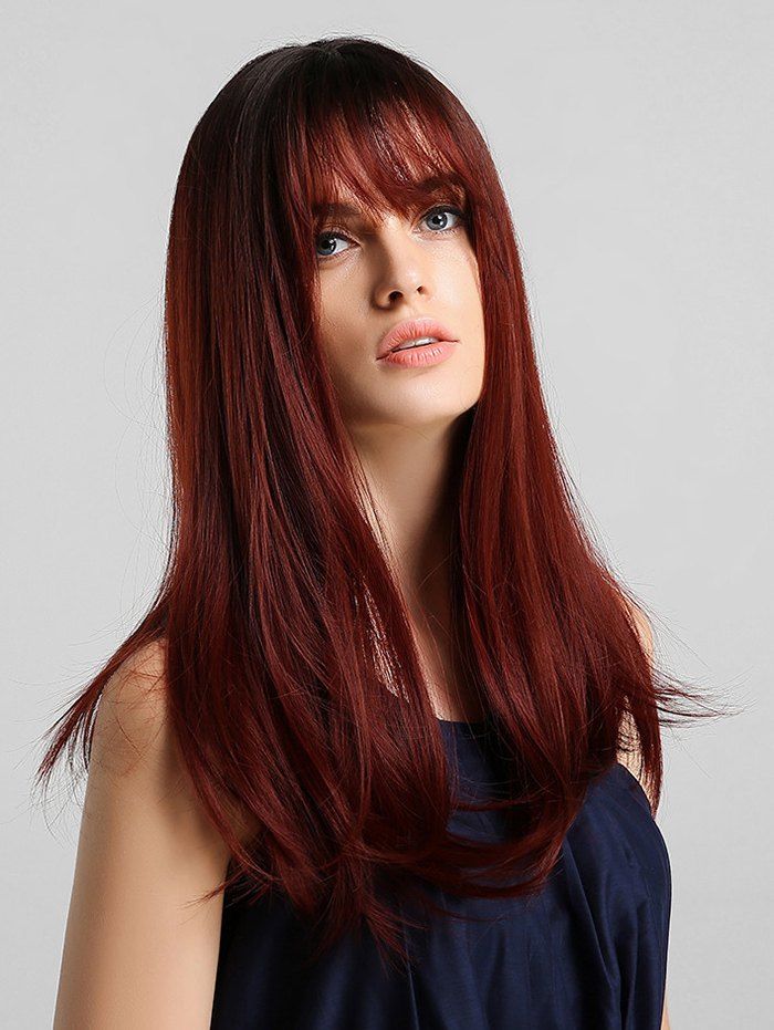 Synthetic Long Straight Seethrough Bang Wig