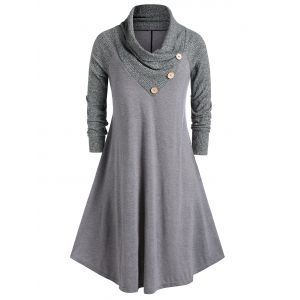 

Plus Size Cowl Neck Buttons Tunic T-shirt, Dark gray