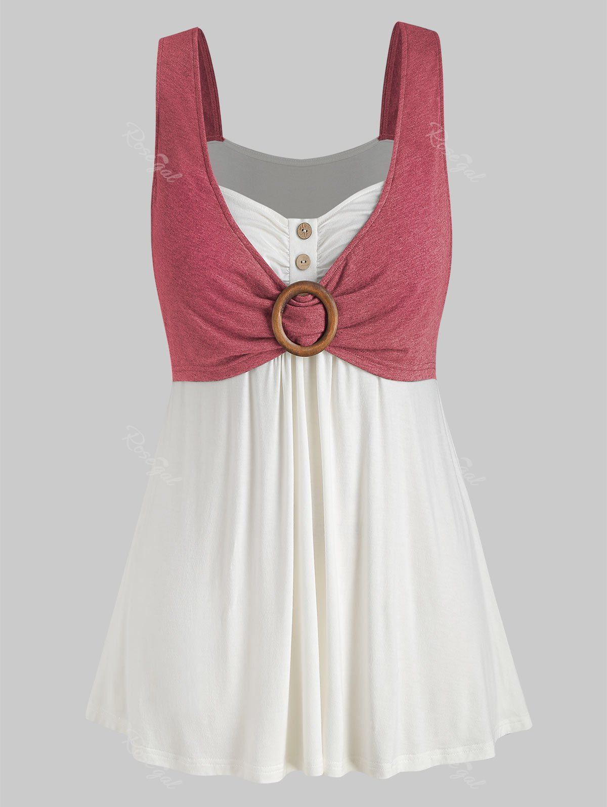 

Plus Size Contrast Sweetheart Collar Button Tank Top, Cherry red
