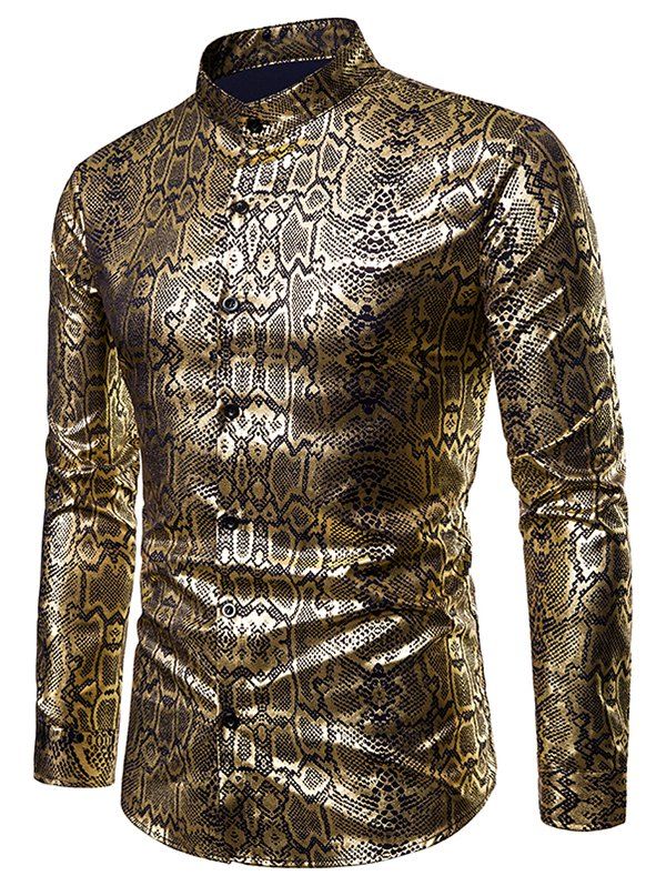 

Foil Snake Print Long Sleeve Button Up Shirt, Cadetblue