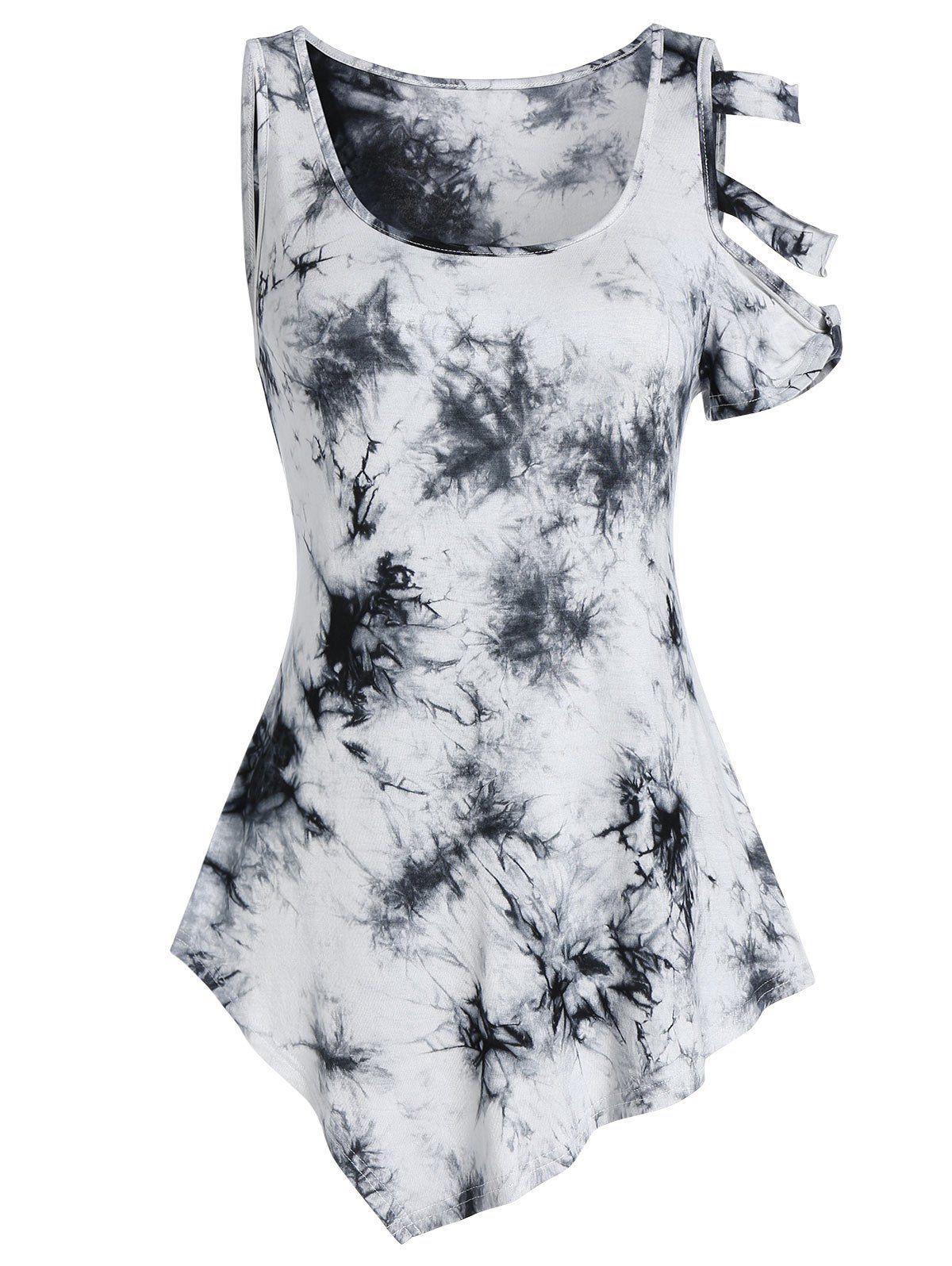 

Asymmetrical Tie Dye Open Shoulder Tee, White