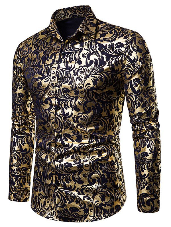 

Foil Baroque Print Long Sleeve Button Up Shirt, Cadetblue