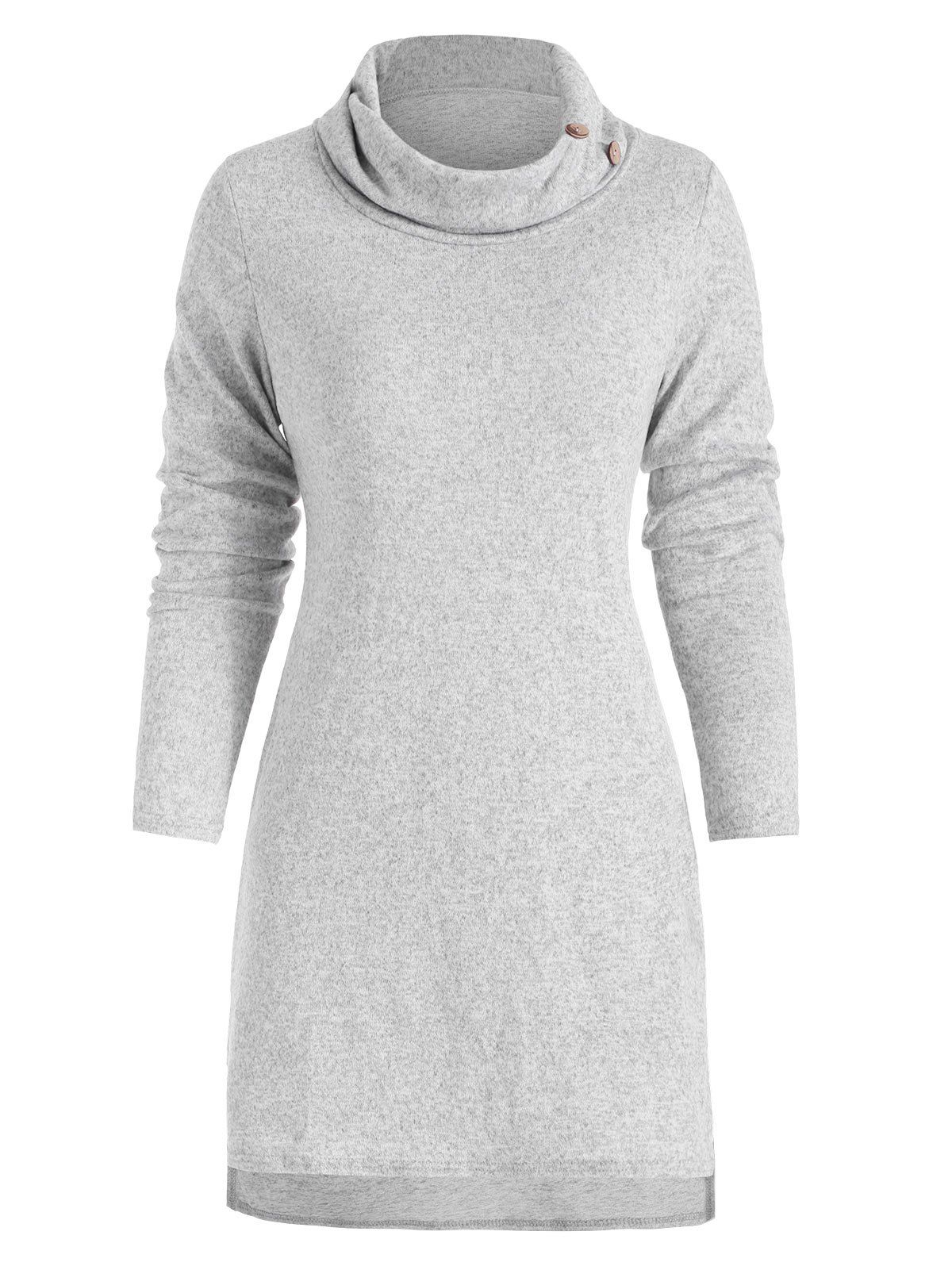 

Button Embellished Slit Longline Knitwear, Light gray