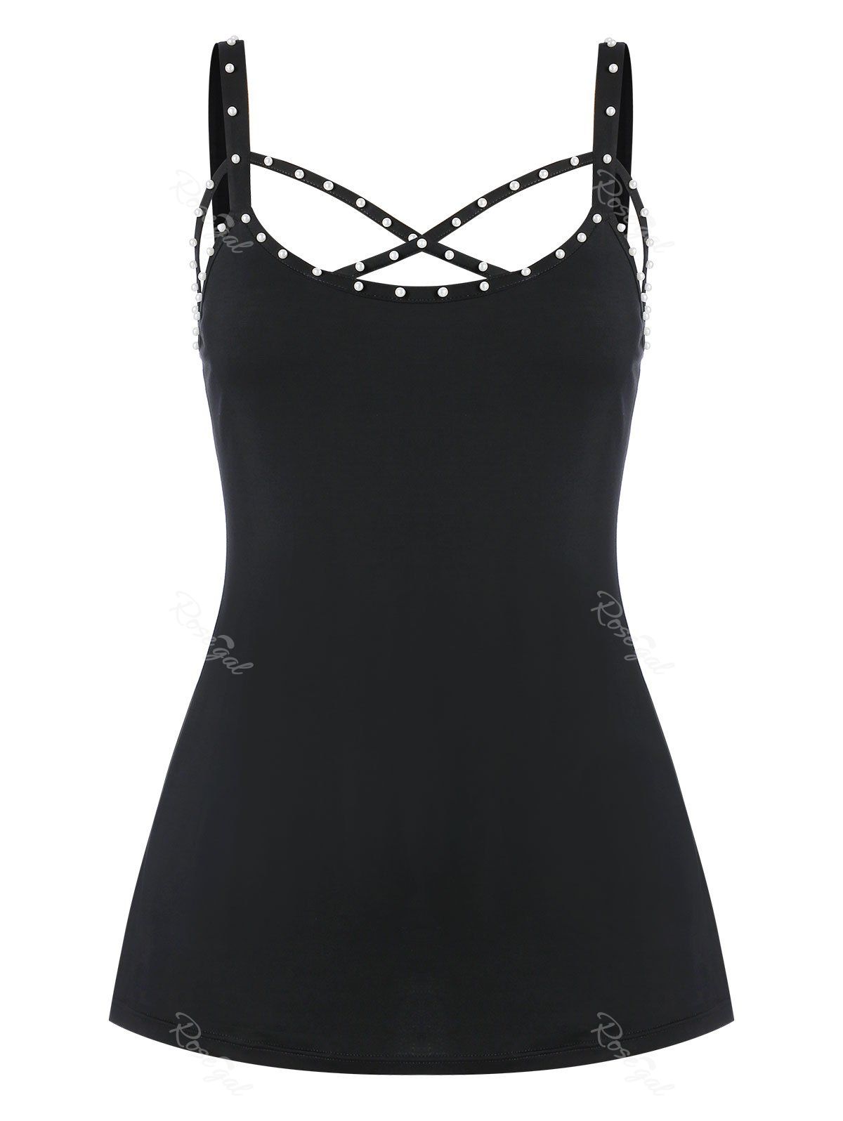 

Plus Size Cut Out U Neck Criss Cross Tank Top, Twilight black