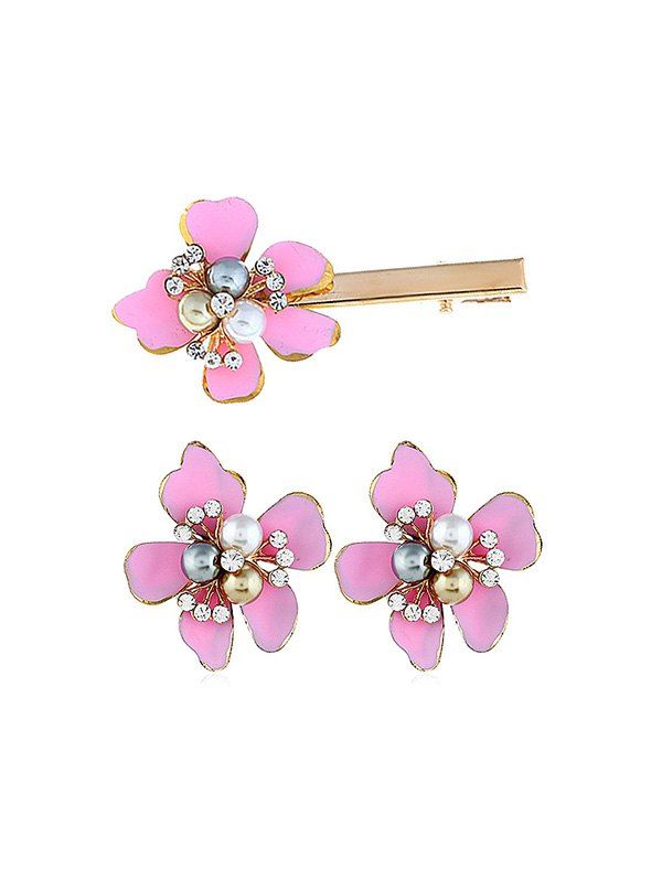 

Faux Pearl Flower Hairgrip Earrings Set, Pink