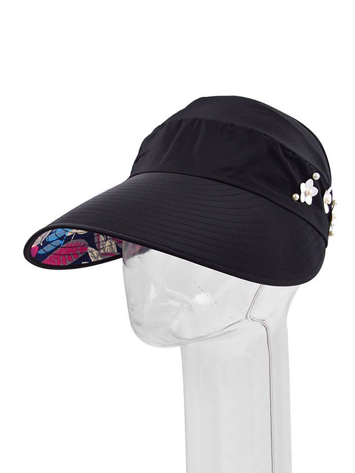 

Flower Faux Pearl Folding Visor Cap, Black