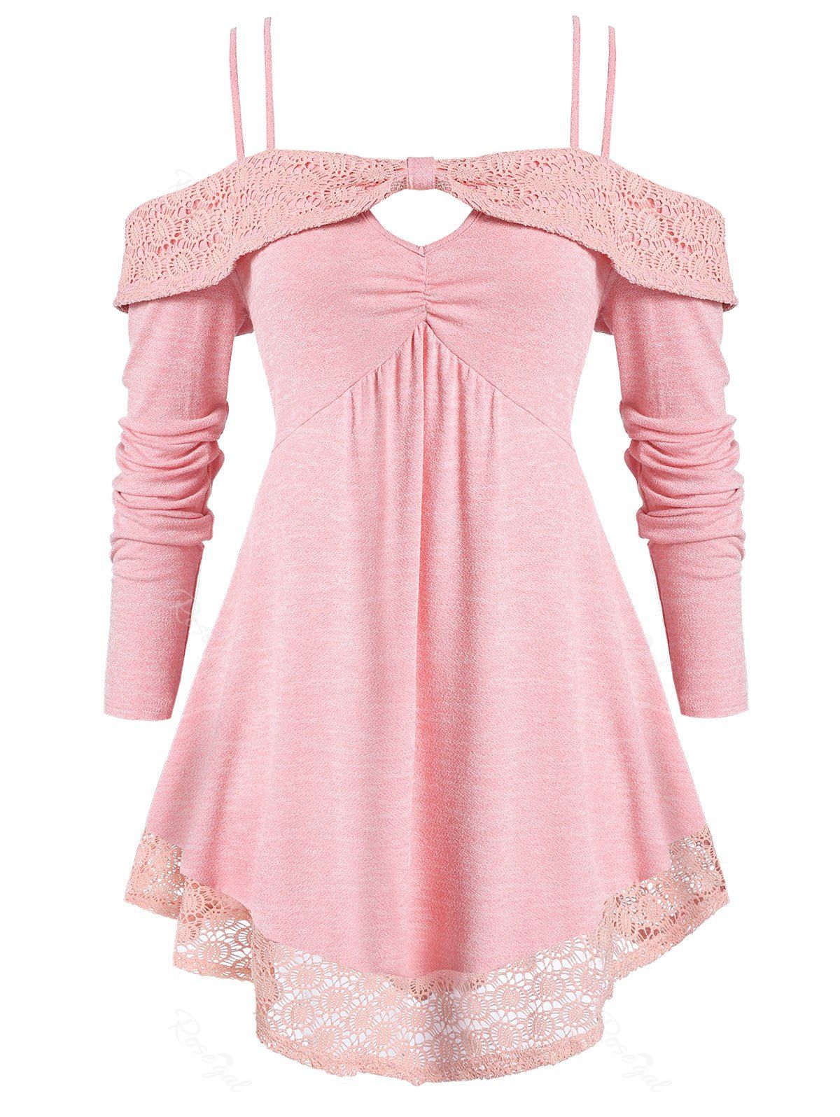

Plus Size Cold Shoulder Cami Applique T Shirt, Pink