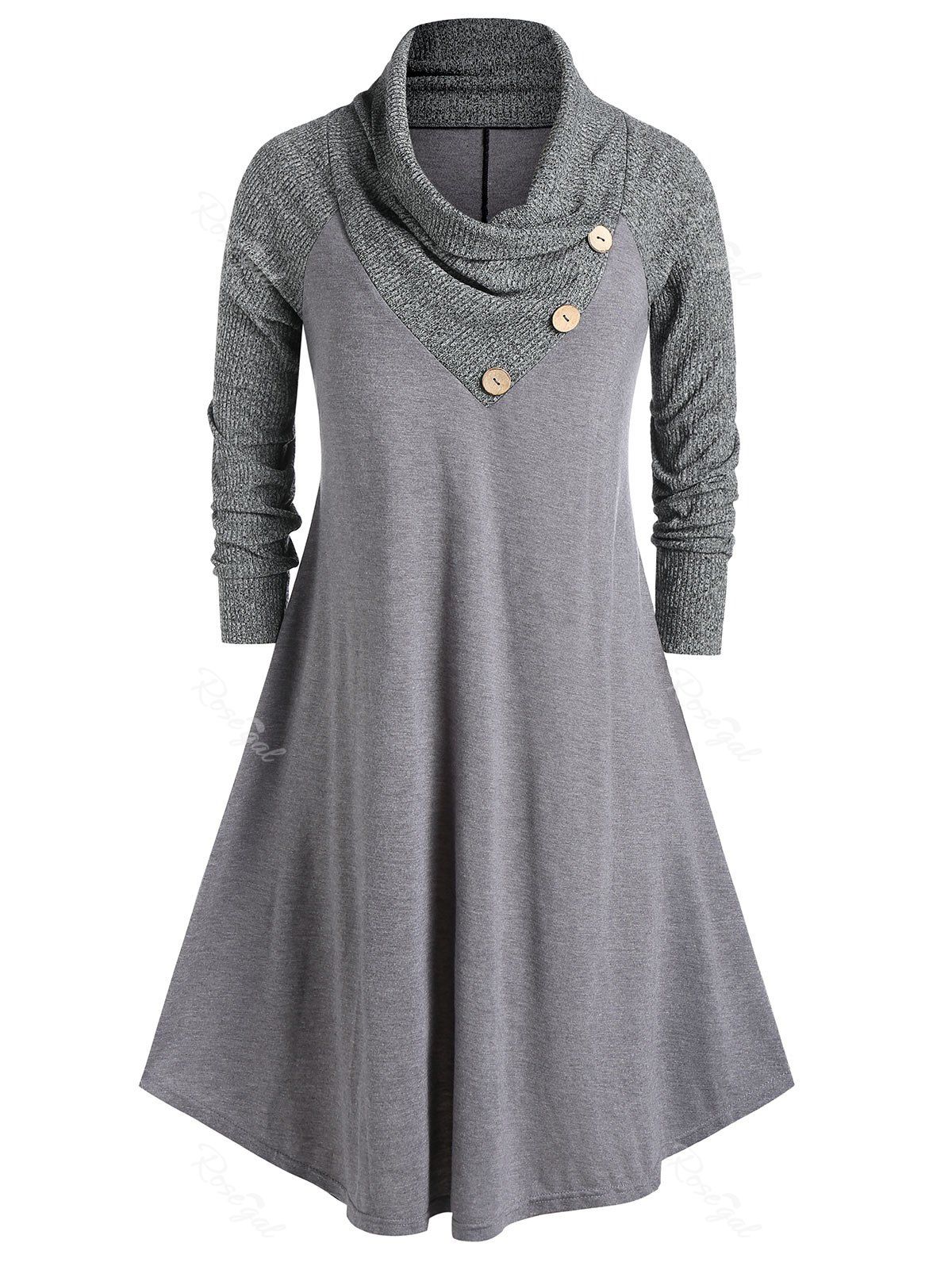 Buy Plus Size Cowl Neck Buttons Tunic T-shirt  