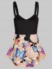 Floral Butterfly Print Twisted Trapeze Tank Top -  