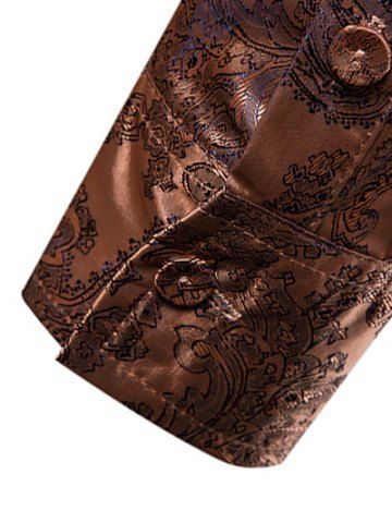 

Paisley Stand Collar Button Down Asymmetrical Shirt, Camel brown