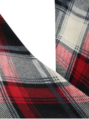 V Neck Plaid Panel Ruched T Shirt