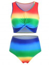 Twist Front Tie Dye Padded Tankini Swimsuit -  