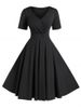 Plus Size A Line Solid V Neck Vintage Dress -  