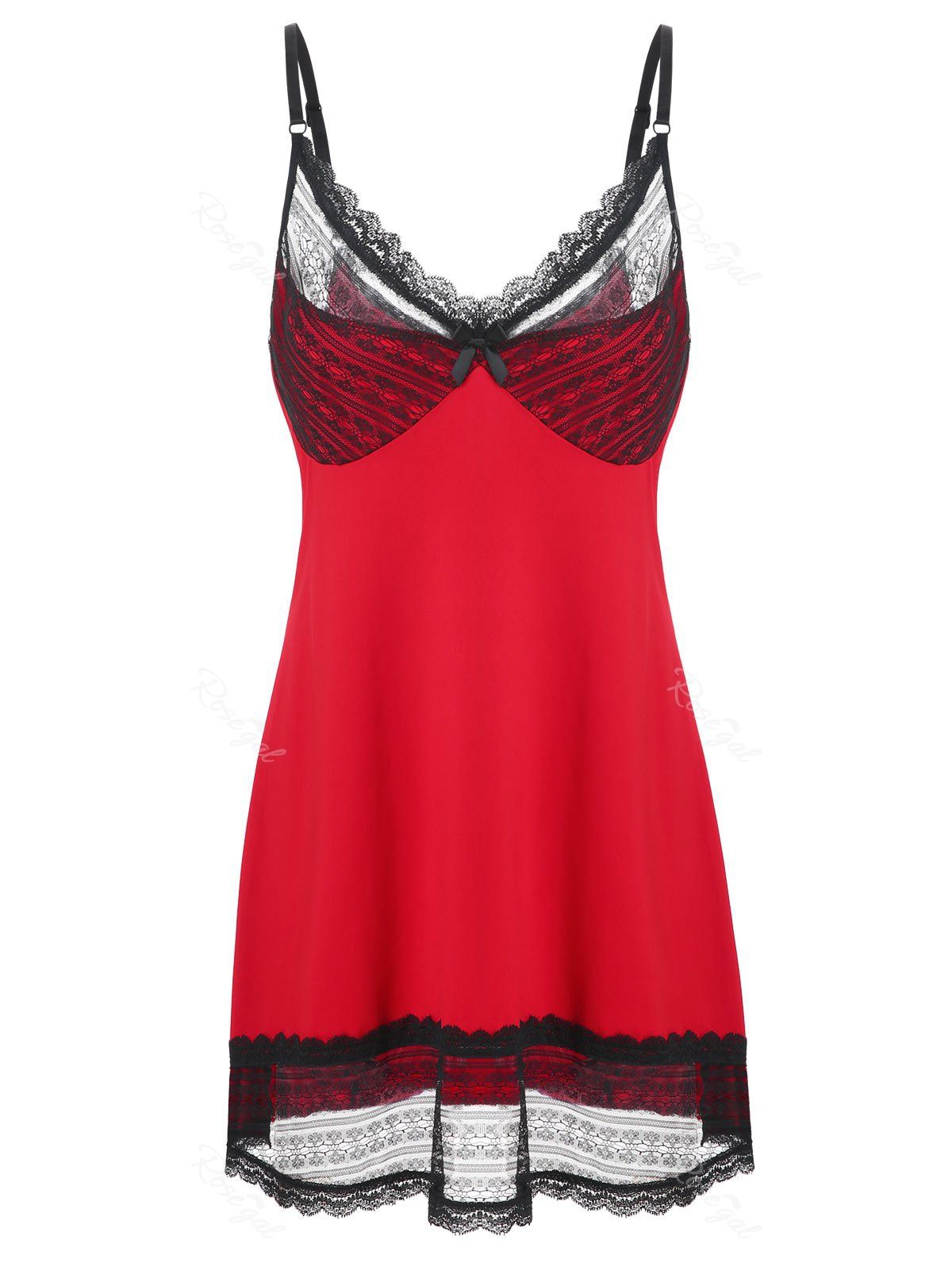 

Scalloped Lingerie Lace Panel Plus Size Babydoll, Red