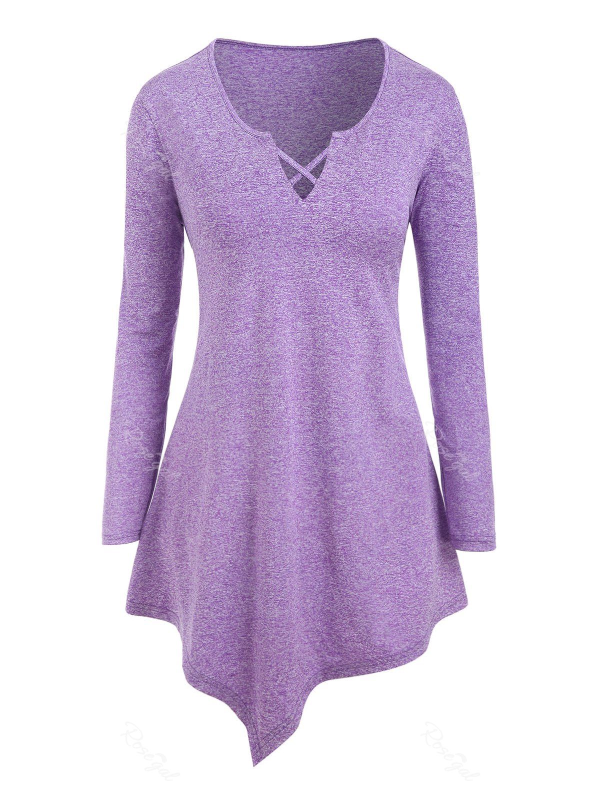 

Plus Size Heathered Asymmetrical Long Sleeve Tunic, Mauve