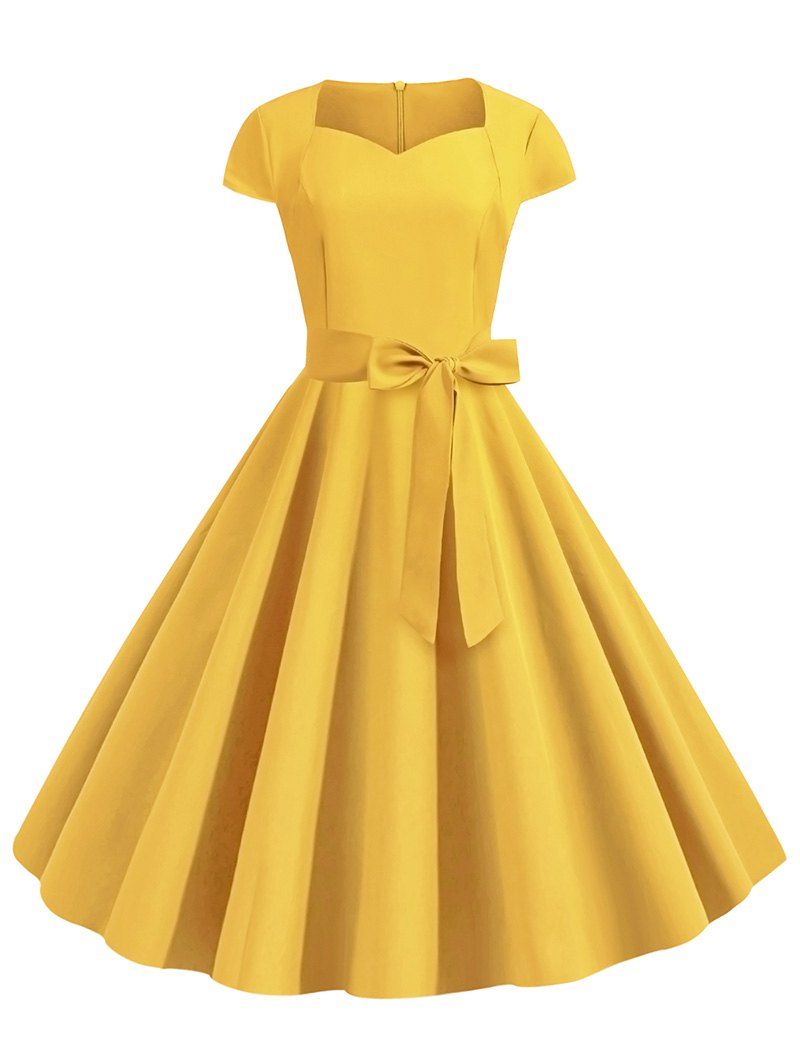 

Sweetheart Neck Vintage Fit and Flare Dress, Yellow