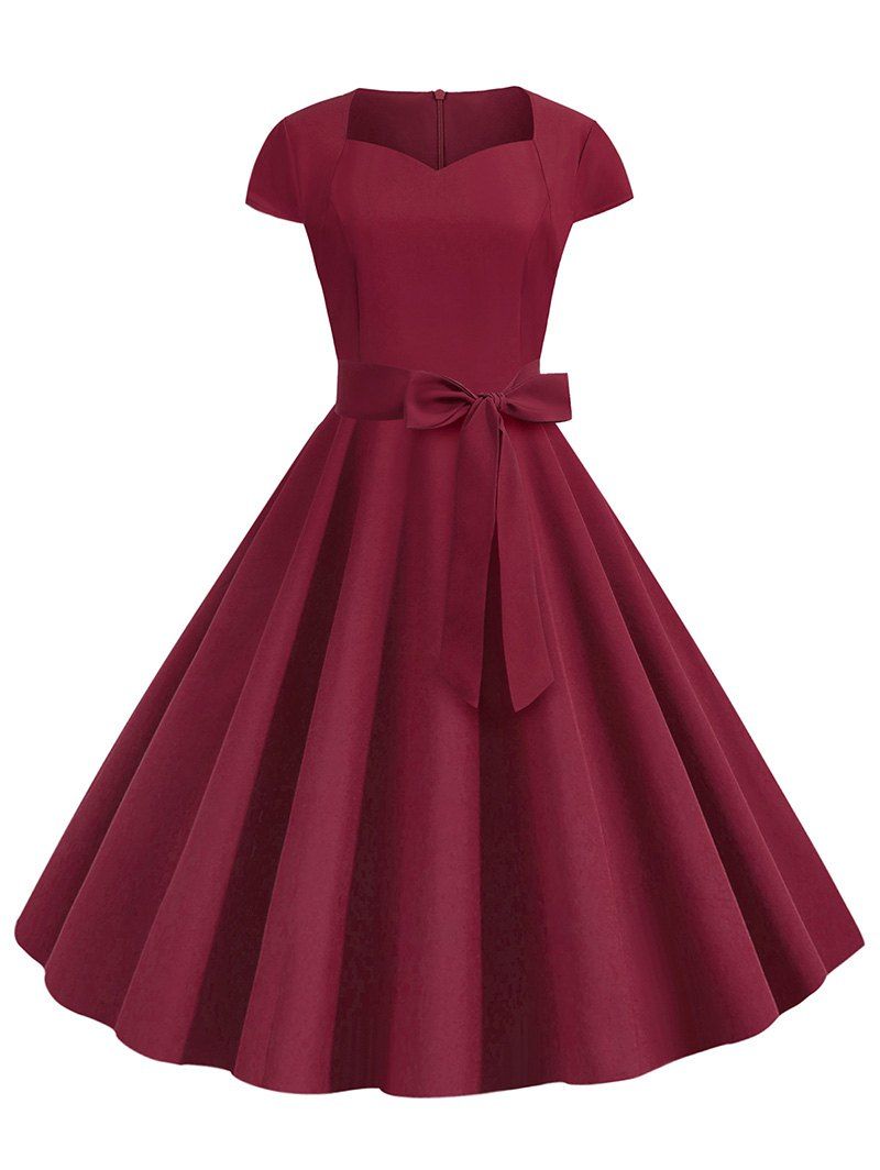 

Sweetheart Neck Vintage Fit and Flare Dress, Red wine
