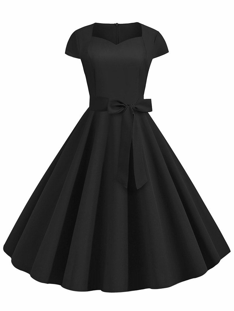 

Sweetheart Neck Vintage Fit and Flare Dress, Black