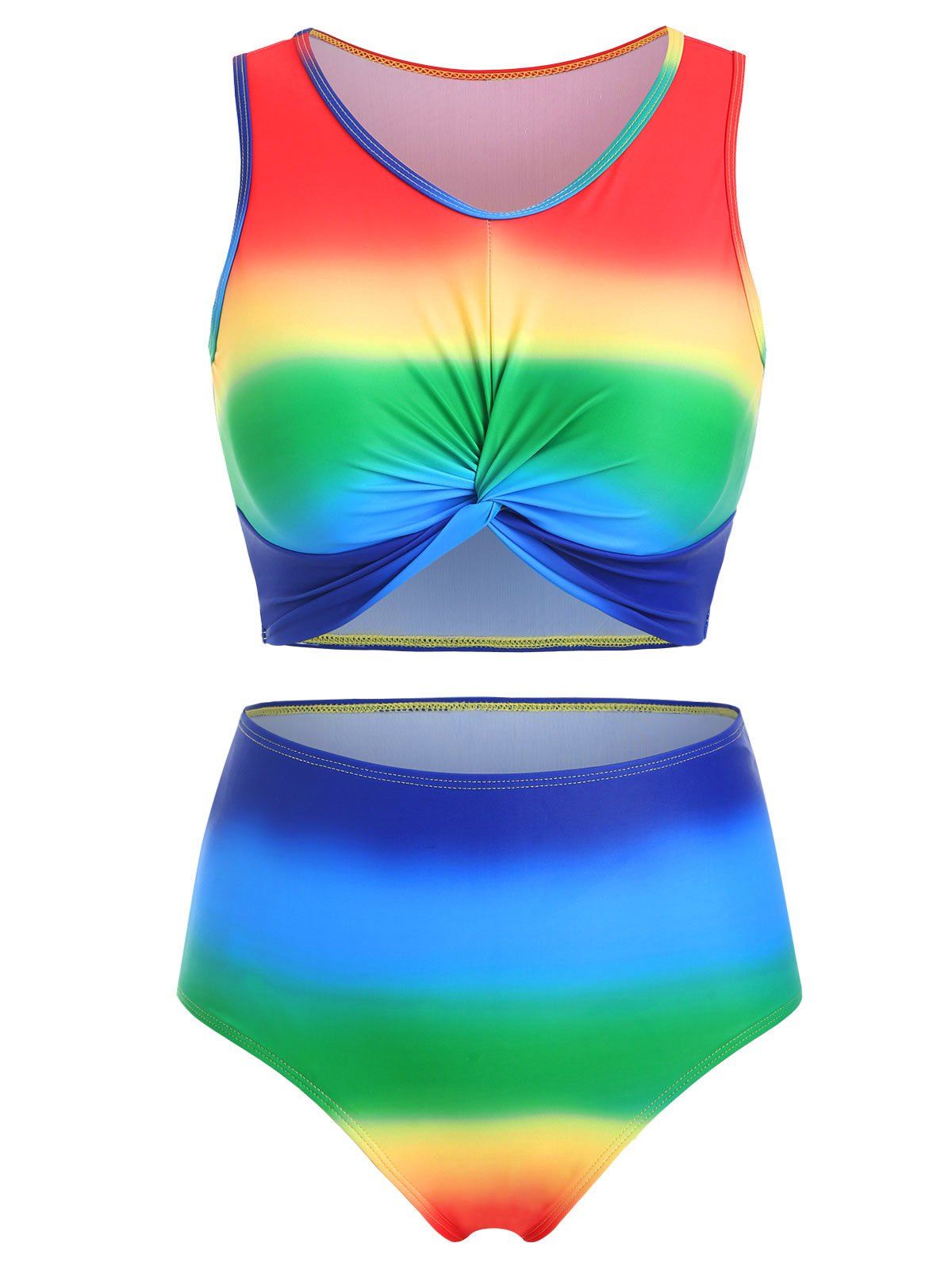 Fashion Twist Front Tie Dye Padded Tankini Swimsuit  